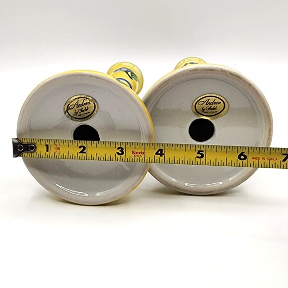 Candlesticks Andrea By Sadek French Country Yellow /Blue Violets Floral Ceramic - Picture 8 of 8